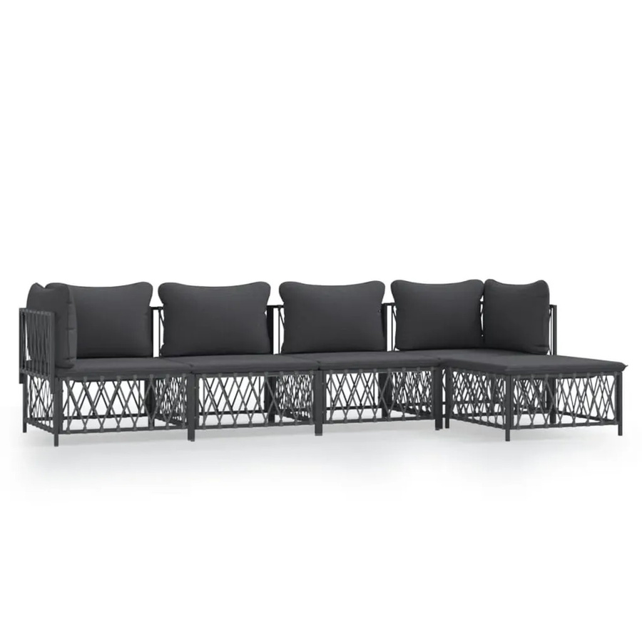 vidaXL 5-tlg Garten-Lounge-Set in L-Form mit Kissen, Anthrazit, pulverbeschichteter Stahl und Textilene - Bild 2