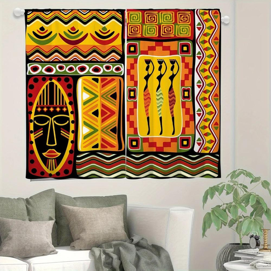 2er-Set Yiran Furniture Vorhänge mit afrikanischem Muster in Multicolour, halbtransparente Ethnisch-Stil Dekorschals aus Polyester, Breite: 100 cm, Höhe: 130 cm - Bild 2