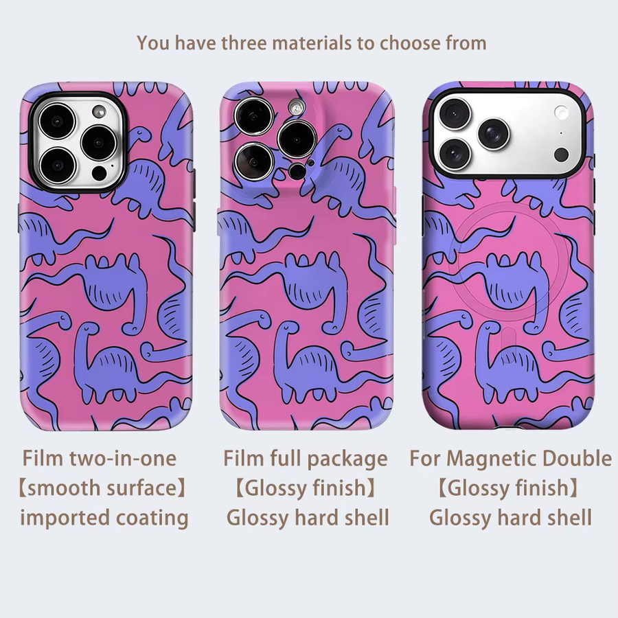 Robuste Handyhülle mit Dinosaurier-Muster für iPhone 13 bis iPhone 17 Pro Max Plus, ein- und doppelschichtig, Multicolor - Bild 2
