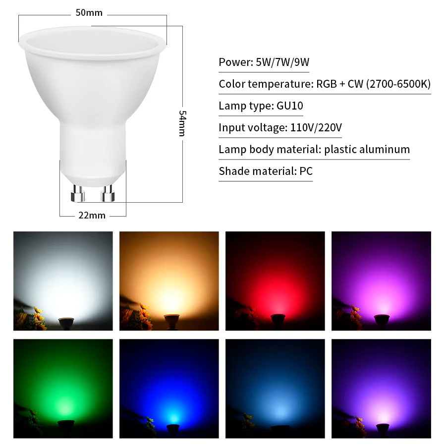GGBEE Tuya Smart Wifi GU10 LED-Lampe RGBCW, dimmbar, Multicolour, mit Sprachsteuerung für Alexa und Google Home - Bild 2