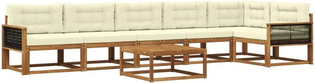 vidaXL Outdoor-Sofagarnitur aus massivem Akazienholz mit 7 Kissen in Beige und Natur - Bild 1