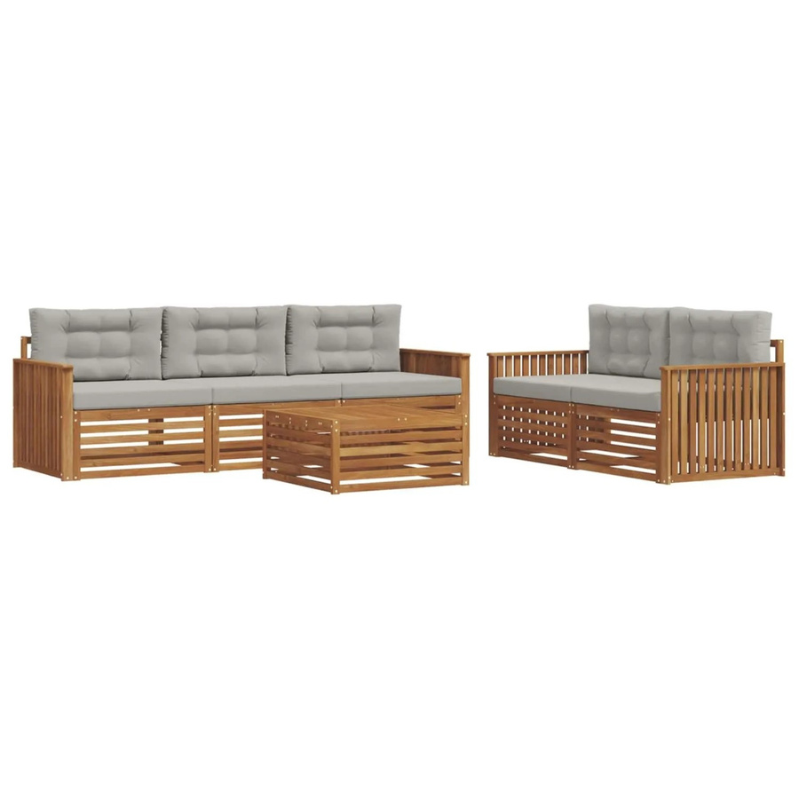 vidaXL Outdoor-Sofagarnitur 6-teilig aus Akazienholz mit Kissen in Grau und Natur - Bild 2