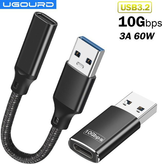UGOURD USB auf Typ C Konverter OTG Adapter Stecker Typ A auf Buchse Typ C 10 Gbit/s in Grau - Bild 1
