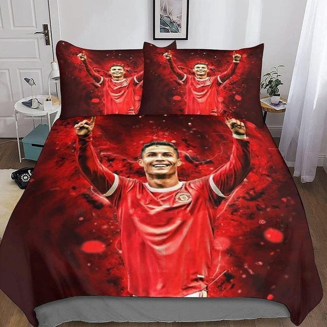 Fußballstar Bettwäsche-Set aus Mikrofaser in Rot mit 3D-Druck, bestehend aus Bettbezug und Kissenbezug mit Reißverschluss, B/H: 90 x 200 cm - Bild 1