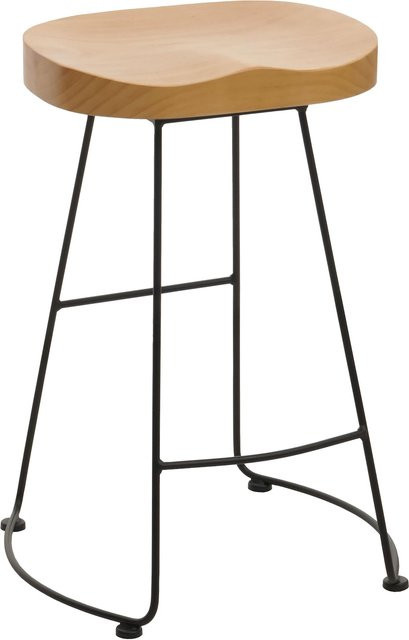 Barhocker MCW-N25 Industrial Design aus Metall und Massiv-Holz Kiefer in Braun mit 3D-Struktur - Bild 1
