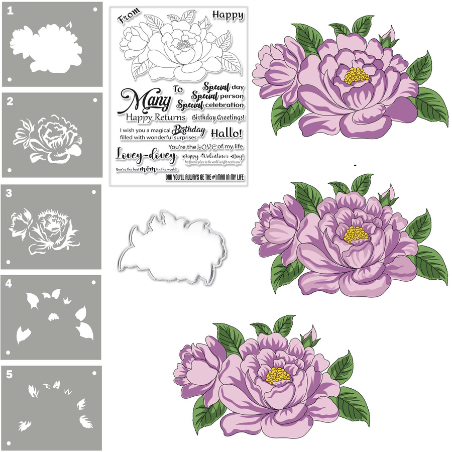 Alinacutle Blumen Stempel und Metall Stanzform Set für Scrapbooking und Handarbeit in Transparent und Metall - Bild 3