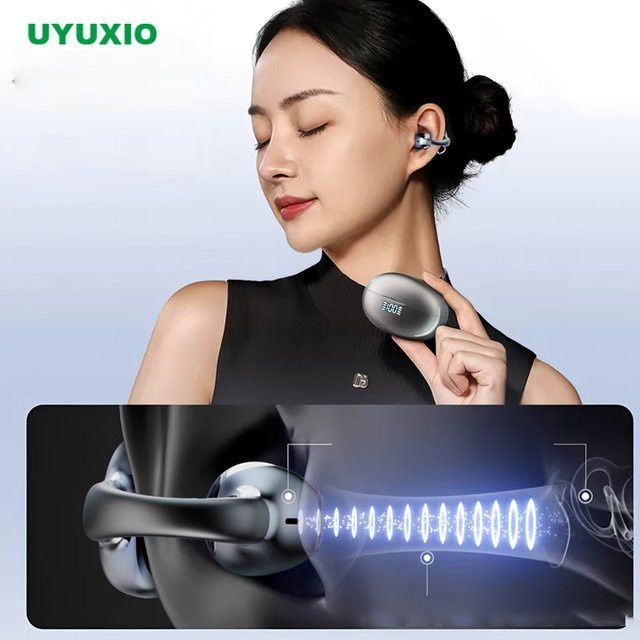 UYUXIO OWS Kabellose Clip-on-Ohrhörer in Schwarz mit Bluetooth 5.4, IPX7 wasserdicht und 50 Stunden Spielzeit für Sport - Bild 1