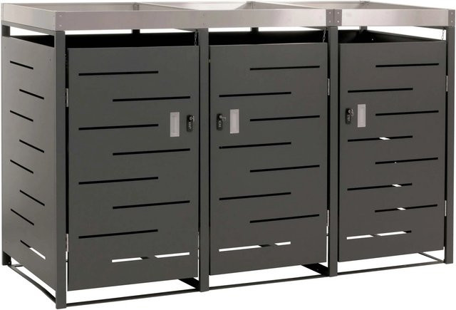 PROREGAL Mülltonnenbox 3er aus verzinktem Stahl in Anthrazit und Grau, B/T/H: 125 x 84 x 198 cm, für 80-240 Liter - Bild 1