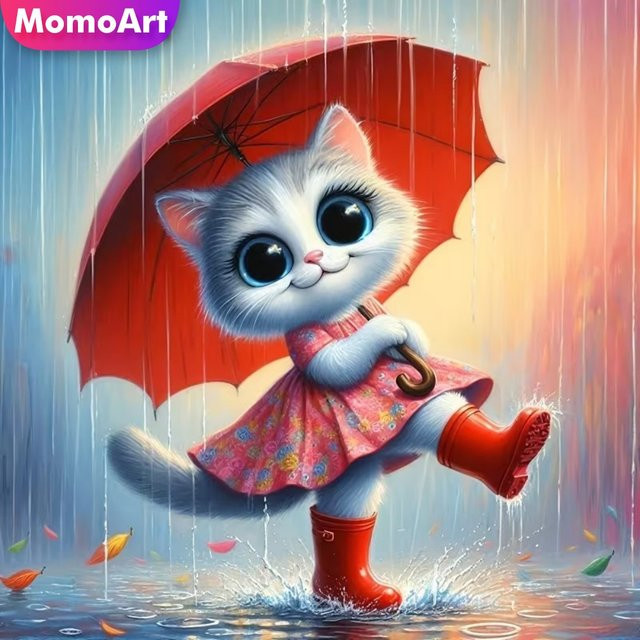 Momoart DIY Diamant-Stickerei Regenschirm mit buntem Katzen-Motiv für Erwachsene und Anfänger - Bild 1