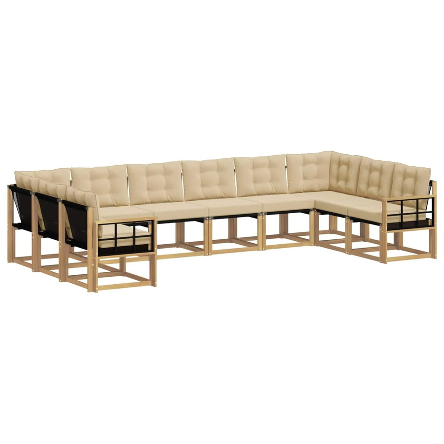 vidaXL Outdoor-Sofagarnitur in L-Form aus Akazienholz mit Textilene und Kissen, Weiß und Beige - Bild 2