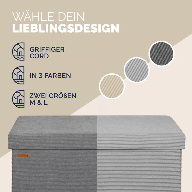 CASARIA Sitzbank aus Cord und MDF in Anthrazit, faltbar, B/T/H: 76 x 38 x 38 cm - Bild 4