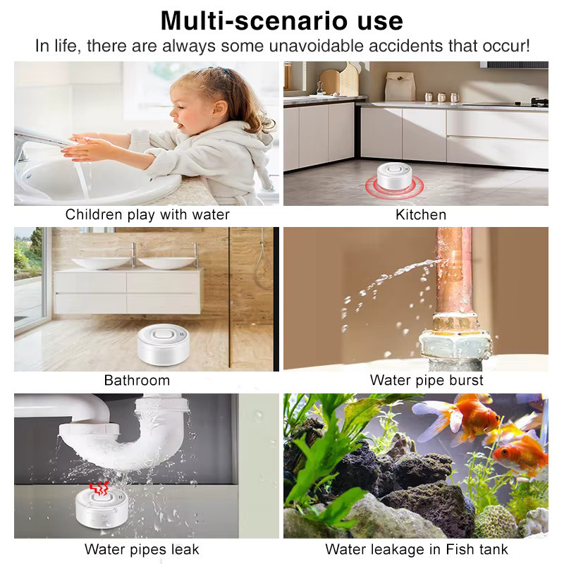DYGSM WiFi-Wasserleckdetektoren 3er-Pack, kabelloser Wasserlecksensor mit 100 dB Alarm und Smartlife App-Benachrichtigung, Farbe: Weiß - Bild 2