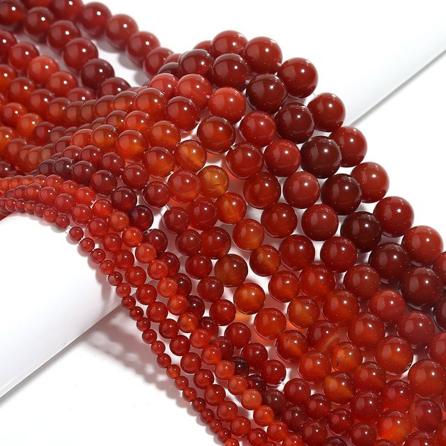 Louleur Perlen, roter Karneol Achat, Naturstein, rund, 1 Strang - Bild 1