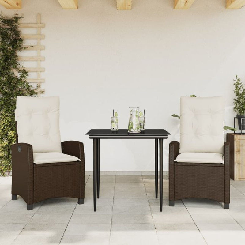 Vidaxl 3-teiliges Gartenmöbel-Set aus Polyrattan mit Kissen, Braun - Bild 1