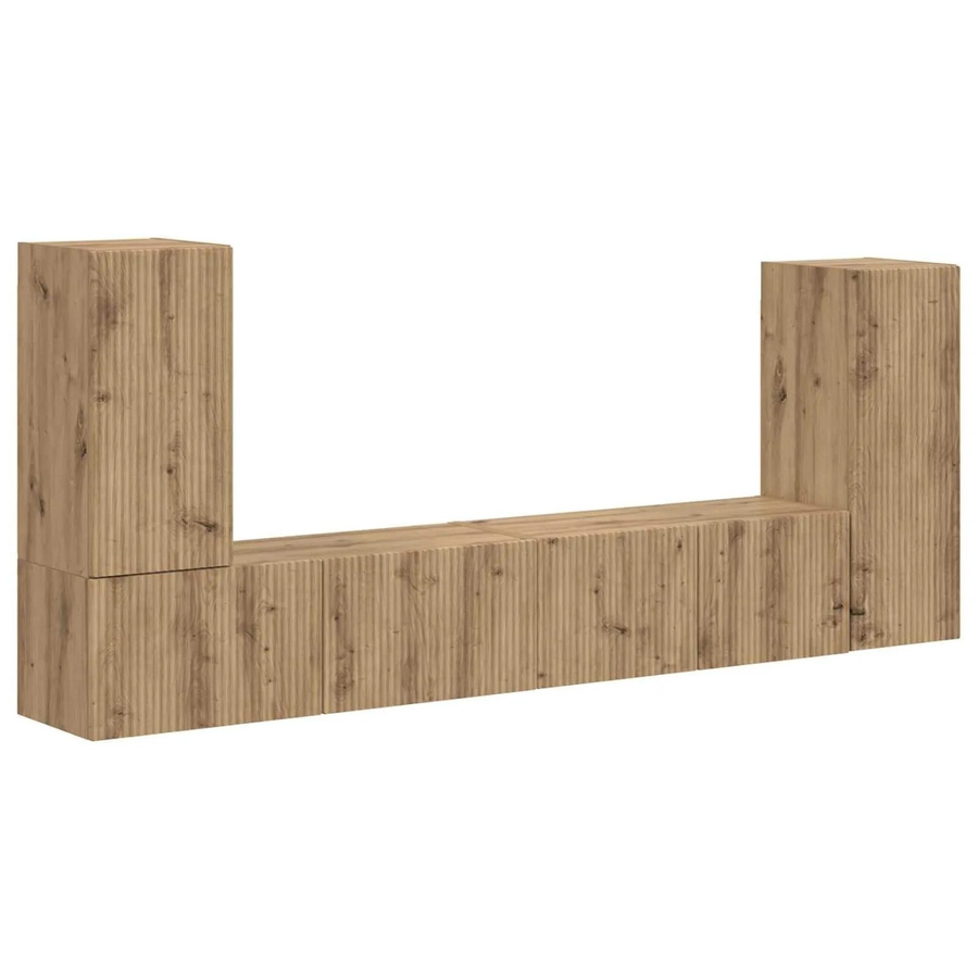 vidaXL TV-Schrankset 4er-Pack in Artisan-Eiche, modernes Wandregal-Set aus MDF für Wohnzimmer und Home-Office, Braun Matt - Bild 2