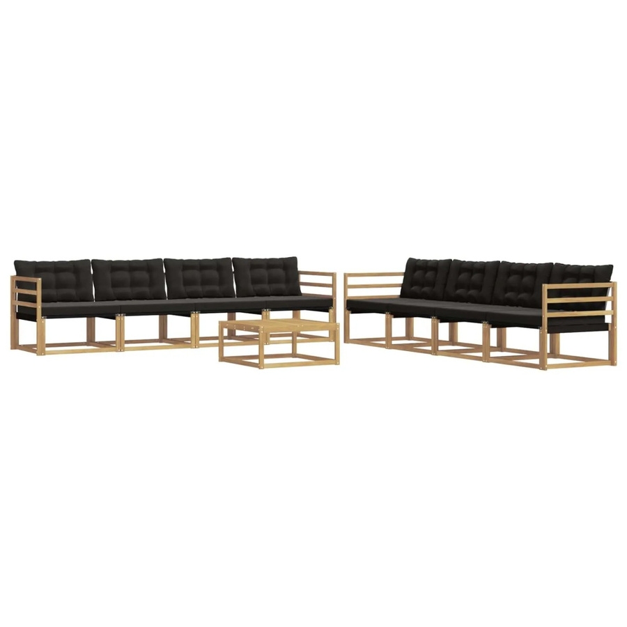 vidaXL Outdoor-Sofagarnitur aus Akazienholz und Textilene in Weiß-Schwarz, 9-teiliges Set mit Tisch und Kissen, B/T/H: 79 x 79 x 37 cm - Bild 2