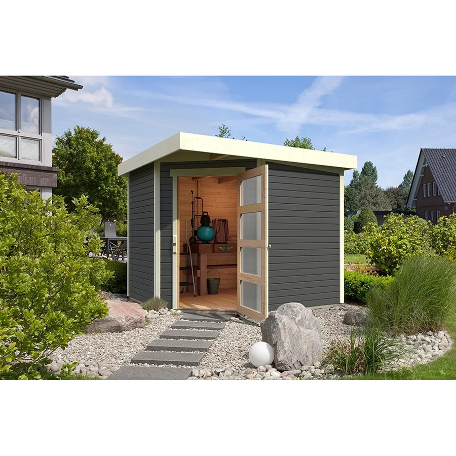 Karibu Holz-Gartenhaus Linköping mit Pultdach in Terragrau, lackiert, B/T/H: 242 x 238 x 218 cm - Bild 2