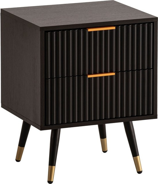 Wohnling Nachttisch in Schwarz und Gold mit geometrischem Design, B/H/T: 43,5 x 56 x 39 cm - Bild 1