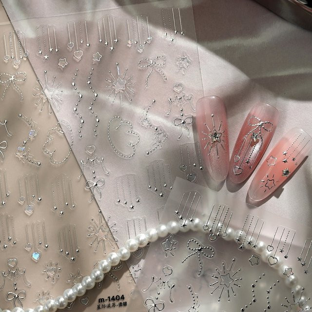 NAILFYOU Nagelaufkleber, Silber, Sterne Herz Kette - Bild 1