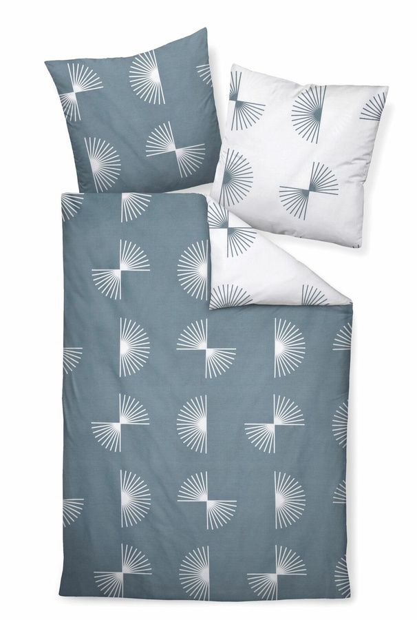 Janine J.D. Mako-Satin Bettwäsche mit Strahlen-Grafik, wendbar, Blau-Weiß, B/H: 155 x 220 cm und 80 x 80 cm - Bild 1