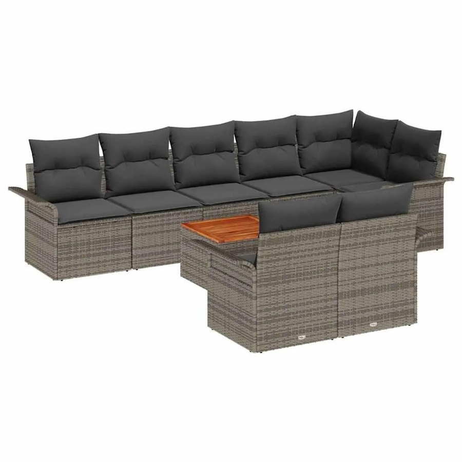 vidaXL Gartensofa-Set aus Poly-Rattan in Grau mit 9-teiliger L-Form, Stauraumfunktion und Polsterkissen - Bild 2