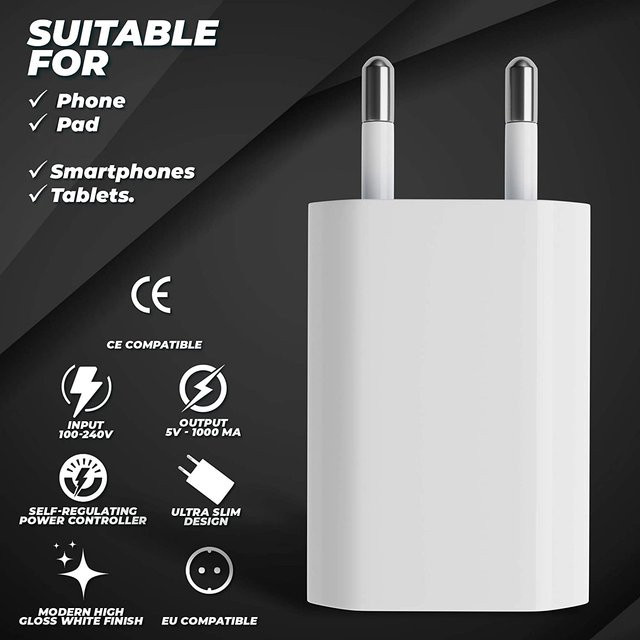 TAQKRED USB Wandladegerät mit EU-Stecker Universal Power Adapter für iPhone, iPad, Samsung, Xiaomi und Huawei, 5V 1A - Bild 1