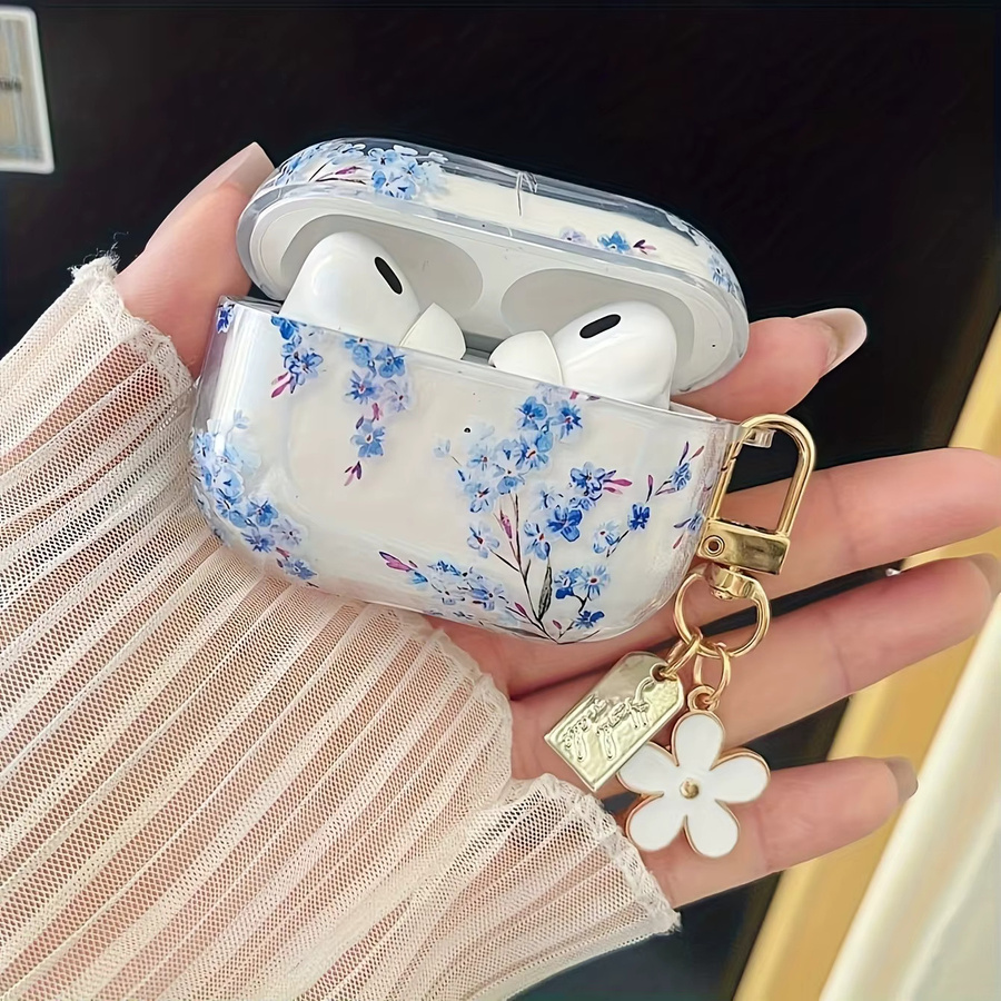 Transparente Schutzhülle mit blauem Blumenmuster für Apple AirPods Pro, Pro 2, Pro 3 und AirPods 4/3/2/1 - Bild 3