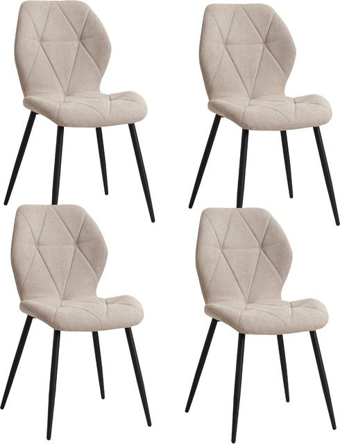 EGOONM Esszimmerstuhl Set aus Leinenstoff mit Metallbeinen in Beige für Küche, Esszimmer oder Balkon - Bild 1