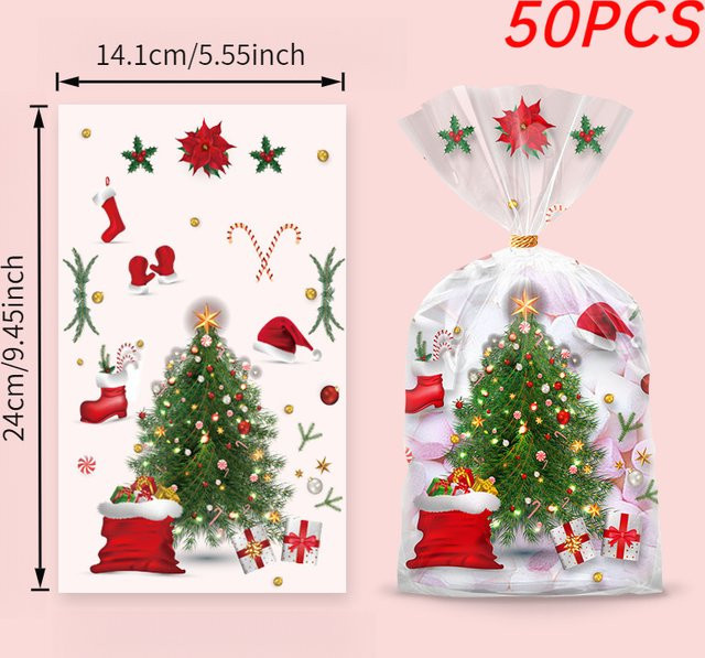 50 Stück wiederverwendbare Weihnachtsgeschenktüten mit goldenem Band in Multicolour mit Weihnachtsmann, Rentier und Baum Mustern - Bild 1