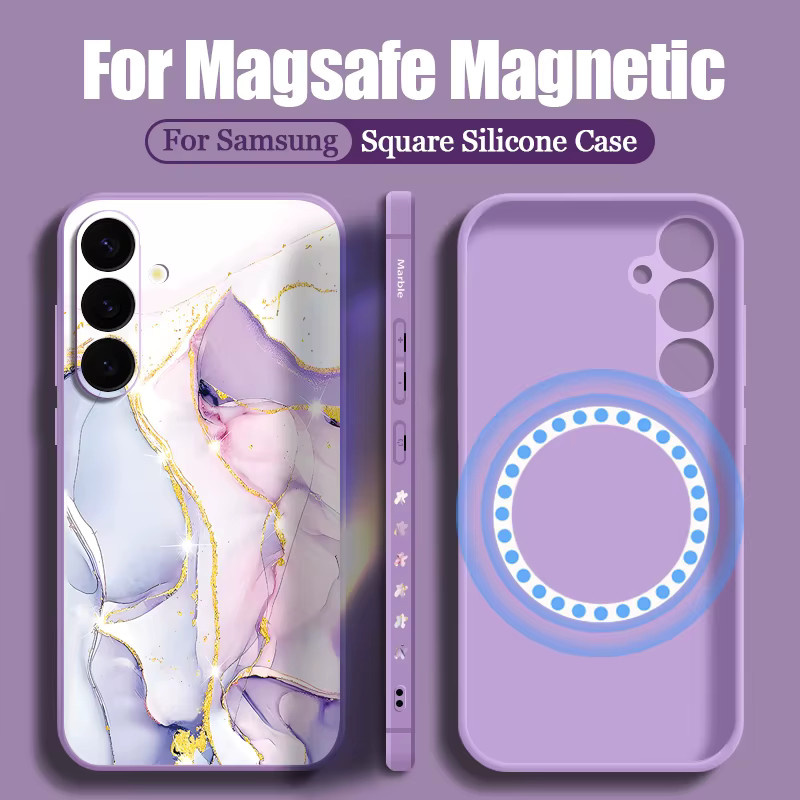 Sandstein-Marmor Magnet-Hülle für Samsung Galaxy S26 S25 S24 S23 S22 Ultra Plus S25FE mit MagSafe Wireless Charge und Lanyard-Funktion in Beige - Bild 2