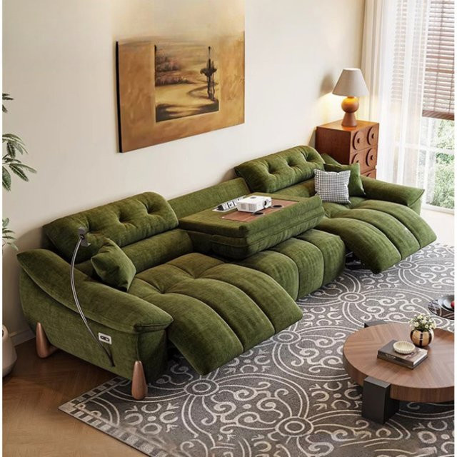 DUTRIEUX Designer Ecksofa aus Samt in Grün mit USB-Ladefunktion und elektrisch verstellbarer Liegefunktion - Bild 1
