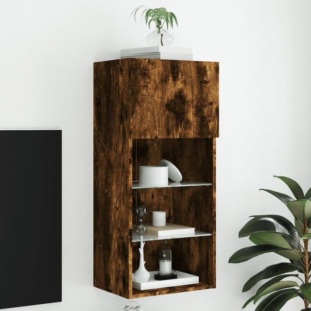 vidaXL TV-Schrank aus Holz mit LED-Beleuchtung in Räuchereiche, Braun, B/T/H: 40,5 x 30 x 90 cm - Bild 3