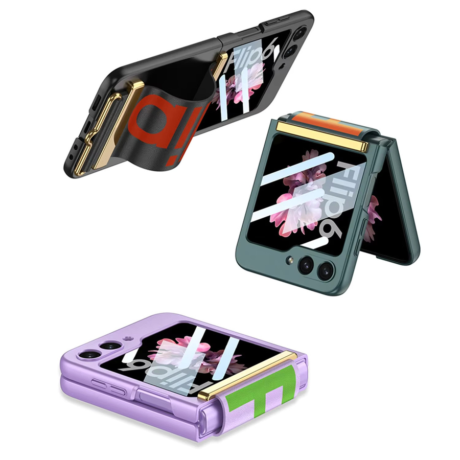 Stoßfeste Leder-Handyhülle mit Handgelenkschlaufe für Samsung Galaxy Z Flip 6, 5, 4 5G in Pink - Bild 2
