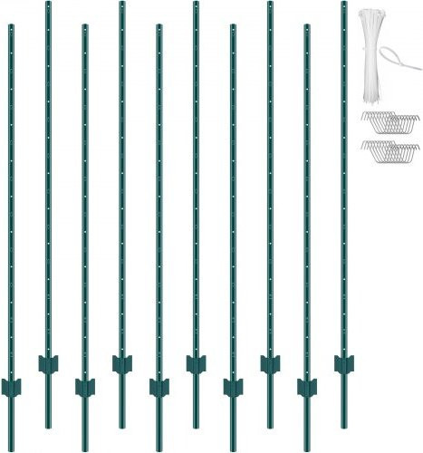 VEVOR 10er-Pack Zaunpfosten aus Metall in Grün, 182,9 cm hohe T-Pfosten aus Stahl für Garten, Hof und Maschendrahtzäune - Bild 1