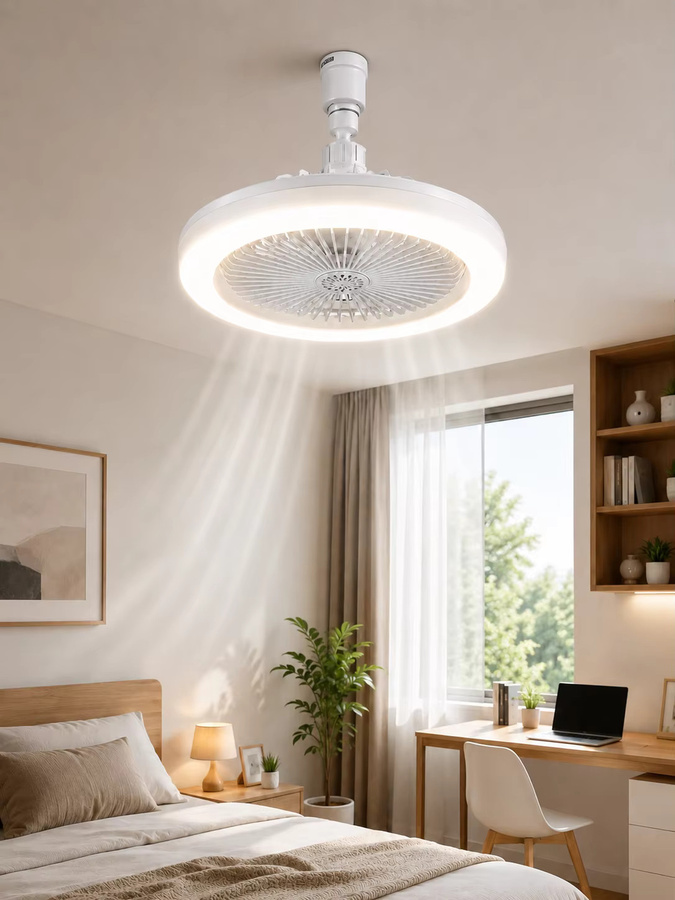 Pzsunly 2-in-1 Deckenventilator mit LED-Beleuchtung und Fernbedienung, E27 Konverter-Sockel, Weiß - Bild 3