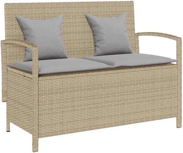 Furnicato Gartenbank mit Stauraum und Kissen aus Poly Rattan in Beige mit Armlehnen - Bild 1