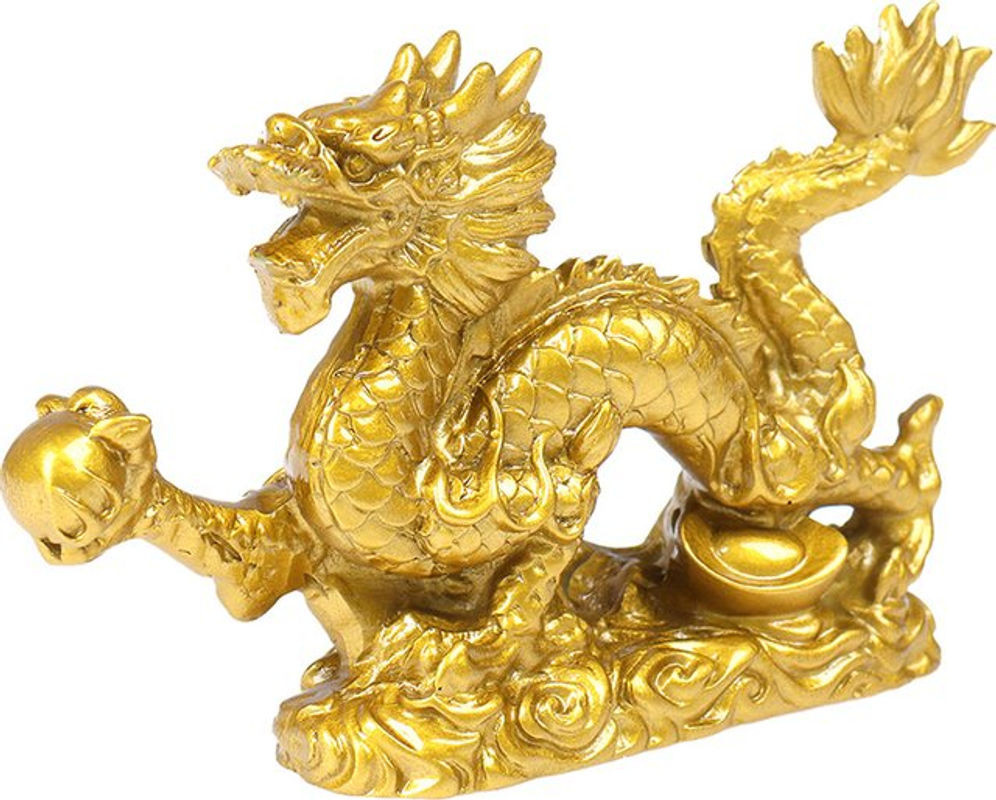Goldene Drachen-Statue aus Kunstharz als orientalische Dekofigur für deinen Schreibtisch - Bild 1