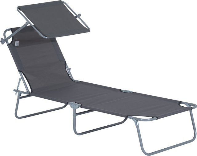 Outsunny Sonnenliege klappbar mit Sonnenschutz in Grau aus Textilene und Metall, L x B x H: 187 x 58 x 36 cm - Bild 1