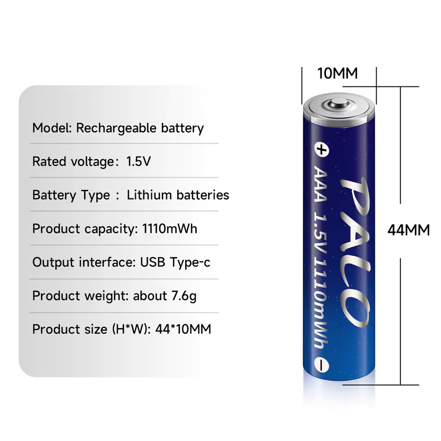 PALO USB wiederaufladbare Li-Ionen AAA Batterien 1,5V mit 1110mWh in Blau inklusive USB-Kabel - Bild 2