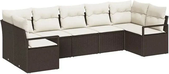 vidaXL Garten-Sofa-Set 7-teilig aus Polyrattan in Braun mit Polsterung und Kissen für Terrasse und Garten - Bild 1