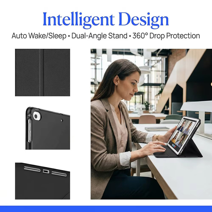 Tzion Magnetische Flip Smart Cover Hülle für Apple iPad 9.7 2017/2018 5. und 6. Generation sowie iPad Air 9.7 2013/2014 mit weicher Silikon-Rückseite in Schwarz - Bild 3