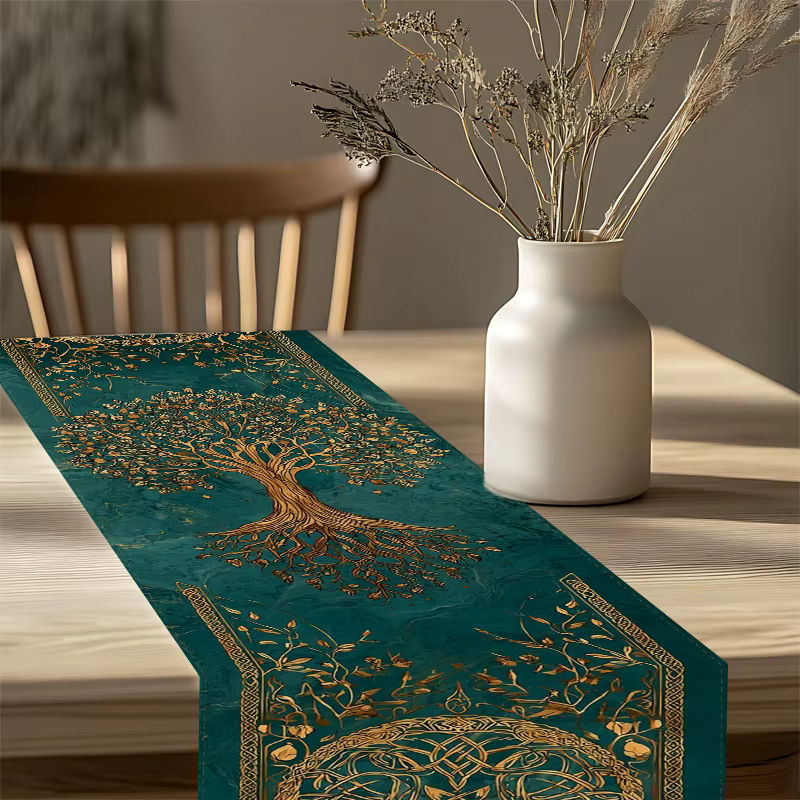 VIKAMA Tischläufer Goldener keltischer Baum des Lebens mit floralem Ethnic-Design, Breite: 33 cm, Länge: 90 cm - Bild 4