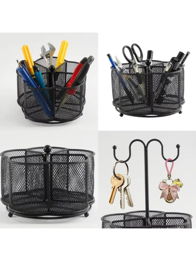 C90C Metal Mesh Schreibtisch-Organizer mit 5 Fächern und Schlüsselbundhaken für dein Büro - Bild 3