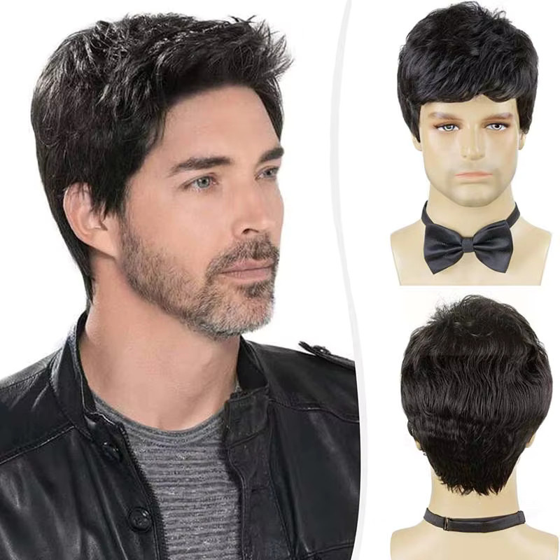 MSIWIGS Synthetische Perücke Herren, Pixie-Schnitt, schwarz, gerade - Bild 5