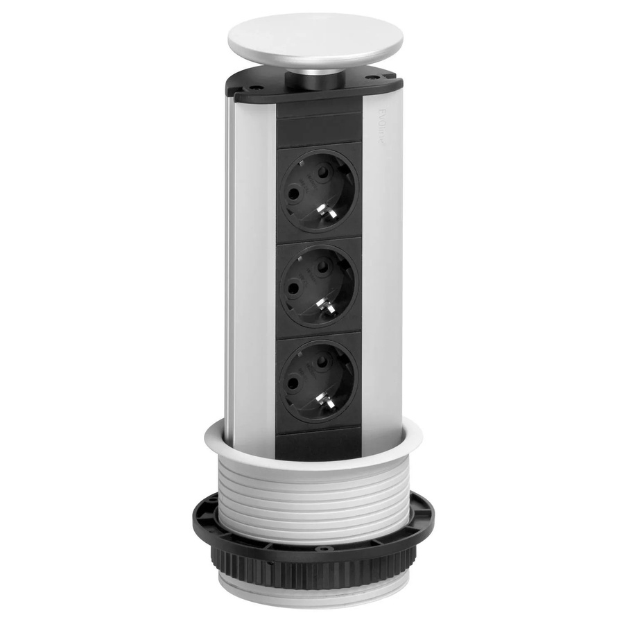 EVOline Port Steckdosenturm 3-Fach Schuko Versenkbare Steckdose mit Wippdeckel in Silber - Bild 2