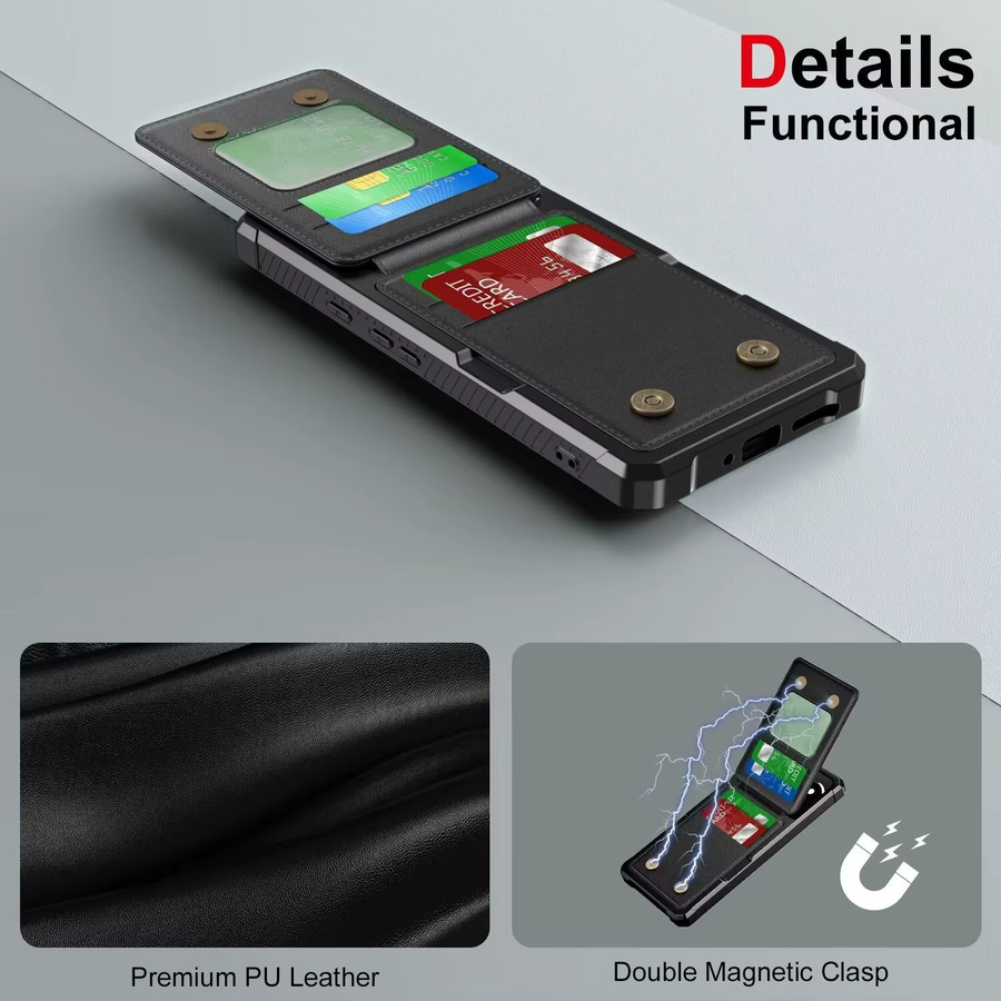Leder-Flip-Fold-Wallet-Handyhülle für Google Pixel 11 10 9 8 7 Pro XL mit Kartenhalter und Anti-Drop-Schutz in Schwarz - Bild 3