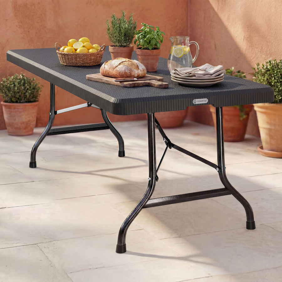 CASARIA Gartentisch in Schwarz im Rattan-Look aus HDPE-Kunststoff, klappbar, B/T/H: 180 x 75 x 73 cm - Bild 2