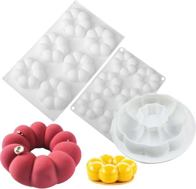 SHENHONG Silikon Backform für Mousse und Desserts in Blütenblatt-Donut-Design, Weiß - Bild 1