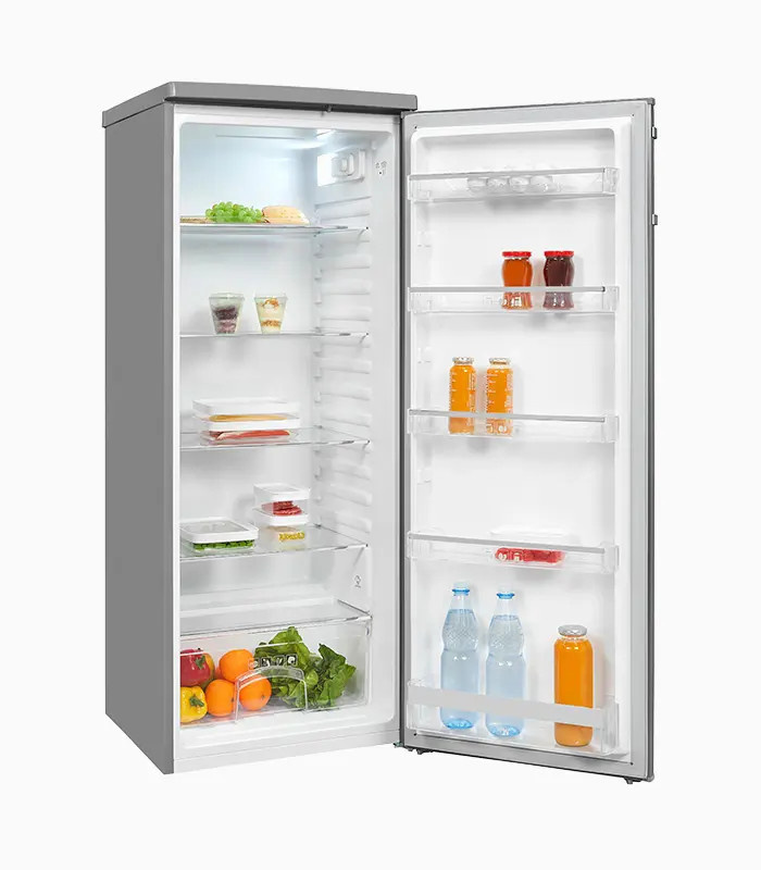 Exquisit KS325-V-H-040E Vollraumkühlschrank in Silver mit Inoxlook, Standgerät mit reversiblem Türanschlag, LED-Innenbeleuchtung und Flaschenregal, H x B x T: 237 x 57 x 55 cm - Bild 2