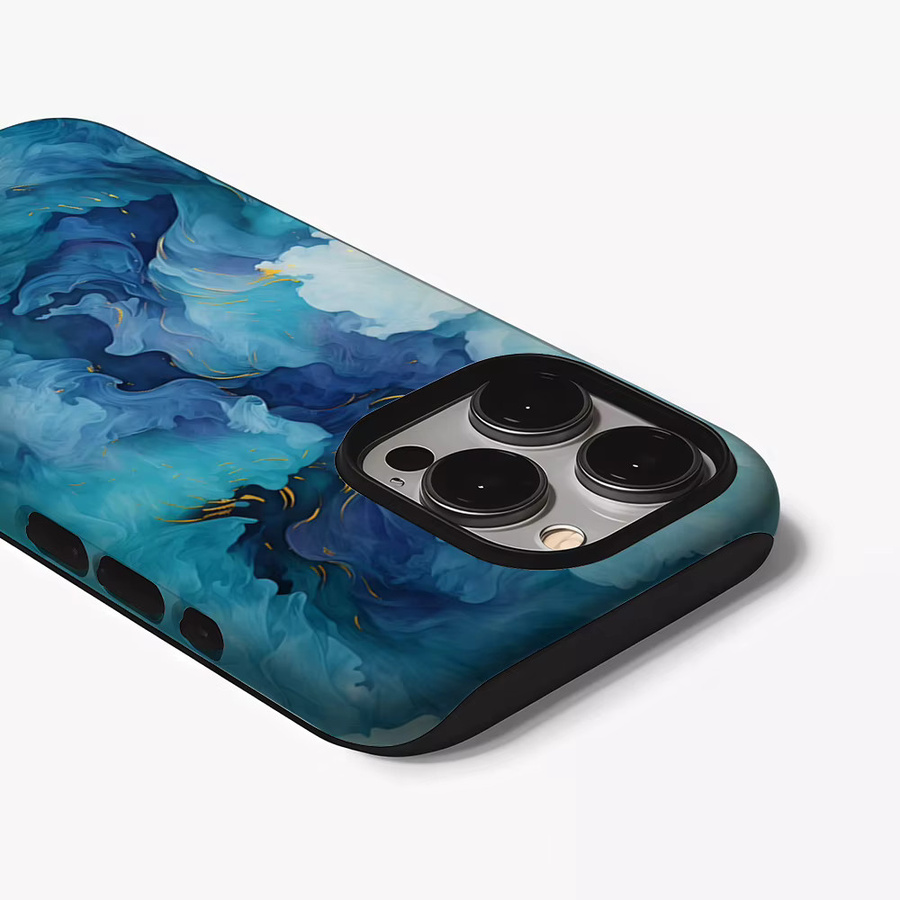 Potdemiel Handyhülle Teal Gold Swirl für iPhone 17 16 15 14 13 12 11 Pro Max Plus mit doppelschichtiger Rückseite in Petrol und Gold - Bild 3